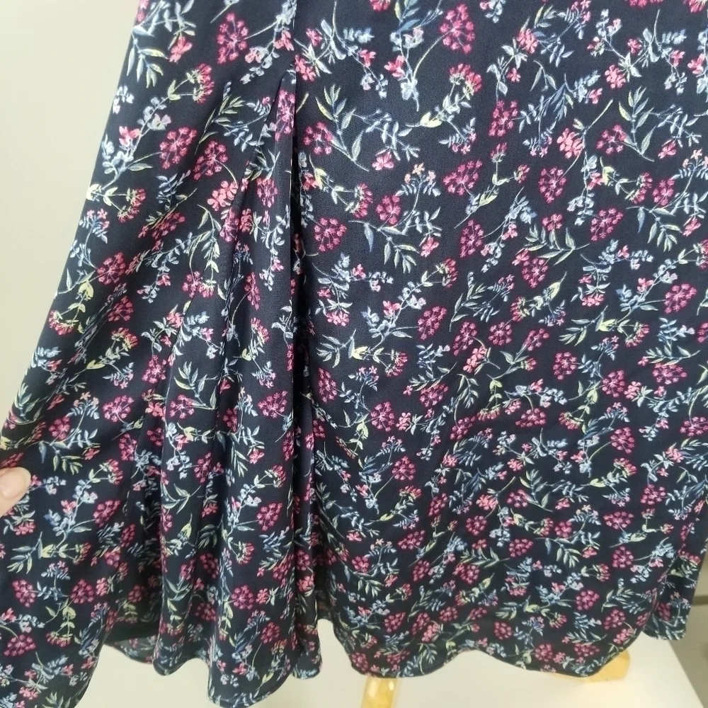 J.Crew Ruffle Stretch Silk Midi Dress Size 14 Wisp Floral Print Pleated